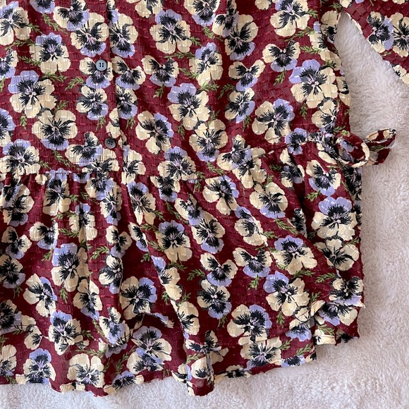 Madewell Viola Peplum Ruffle Blouse Top Pansy Floral Maroon Size S - Picture 10 of 12